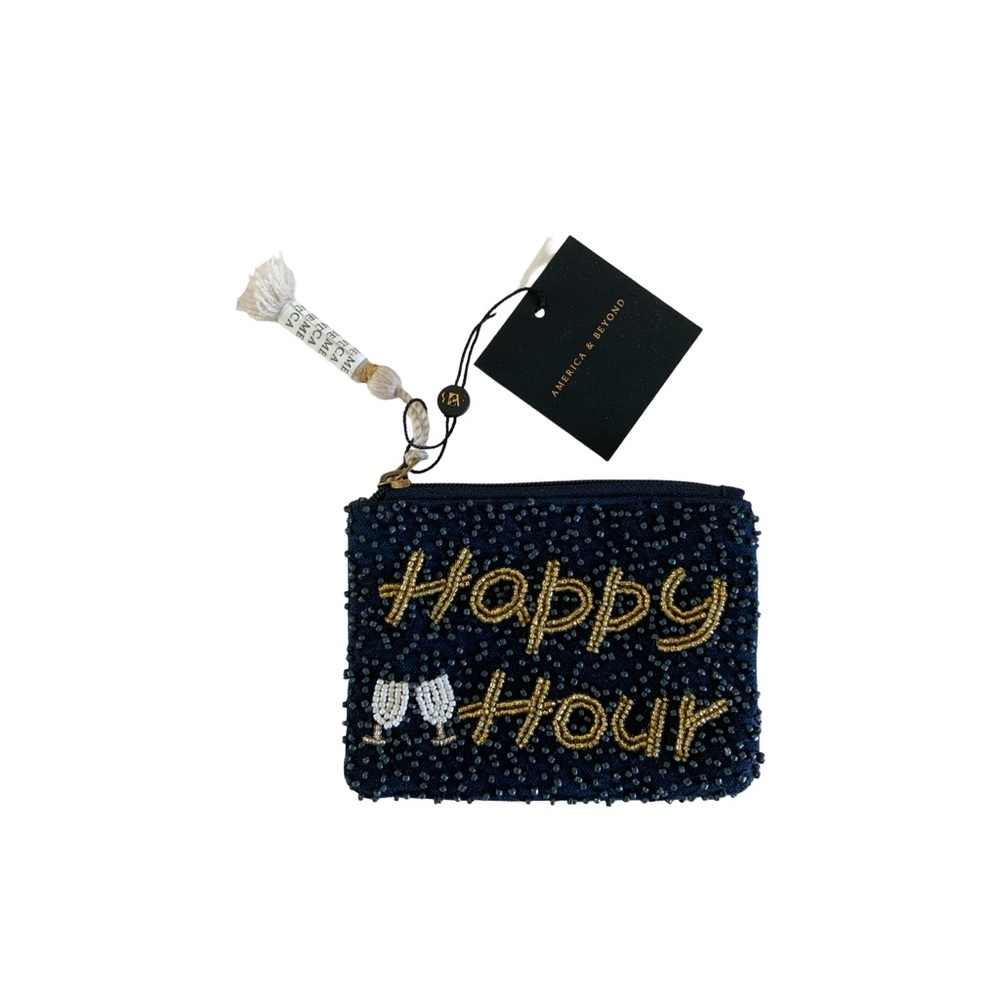 America & Beyond Hand Beaded HAPPY HOUR Coin Purse